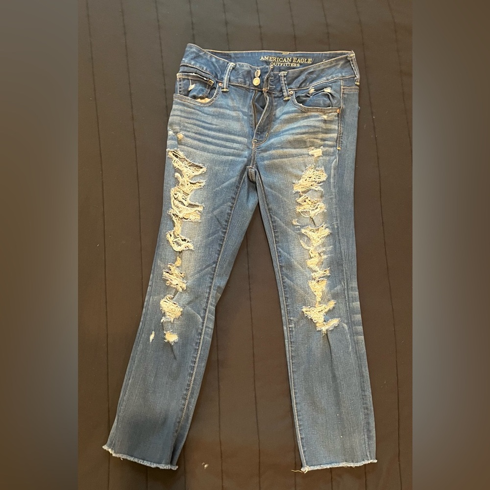 American Eagle Outfitters Ripped Blue Ankle Jeans